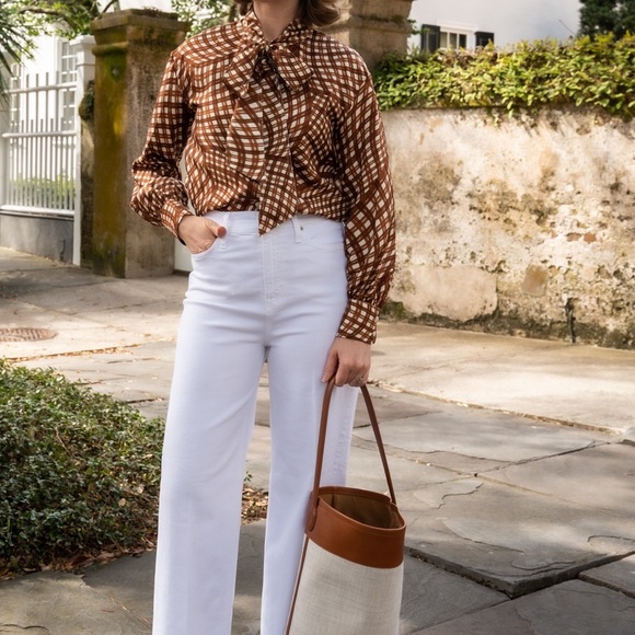 Tory Burch Abstract Gingham Check Pattern Silk Tie Blouse New Size 4 - Picture 4 of 13